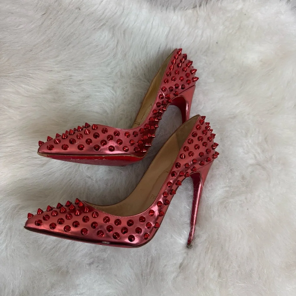 Christian Louboutin Pigalle Metallic Spike Pumps 37.5